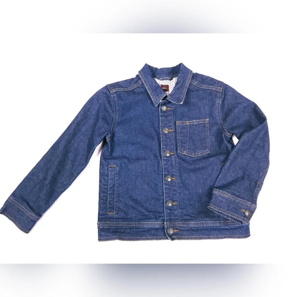 Tea Collection Dark Wash Denim Jean Jacket Shacket Kids 7 100% Cotton